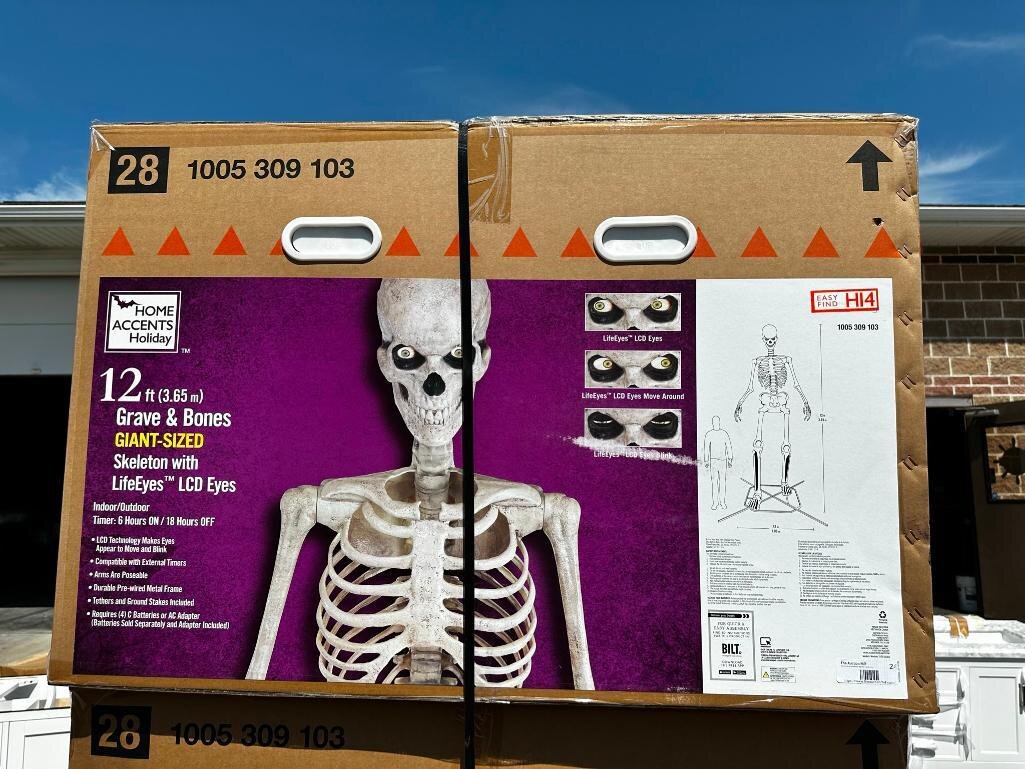 New Home Accents Holiday 12 Feet Grave & Bones Giant-Sized Skeleton w/ LifeEyes LCD Eyes, Indoor/Outdoor