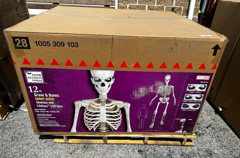 New Home Accents Holiday 12 Feet Grave & Bones Giant-Sized Skeleton w/ LifeEyes LCD Eyes, Indoor/Outdoor