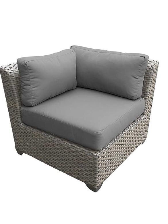 TK Classics Corner Sofa, Grey Stone Wicker / Grey Cushion, No. TKC055B-CS (1 Corner Sofa)