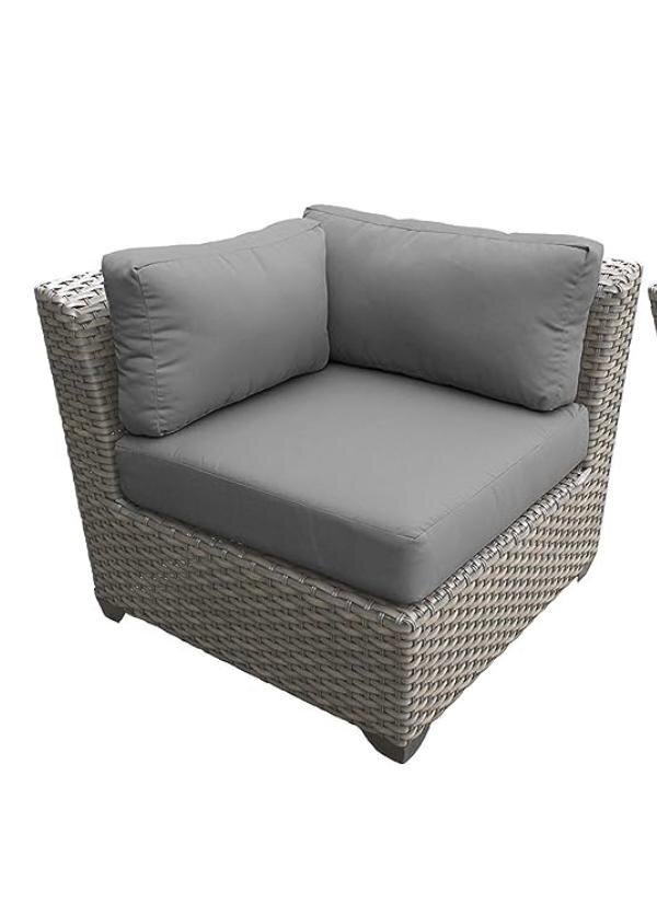 TK Classics Corner Sofa, Grey Stone Wicker / Grey Cushion, No. TKC055B-CS (1 Corner Sofa)