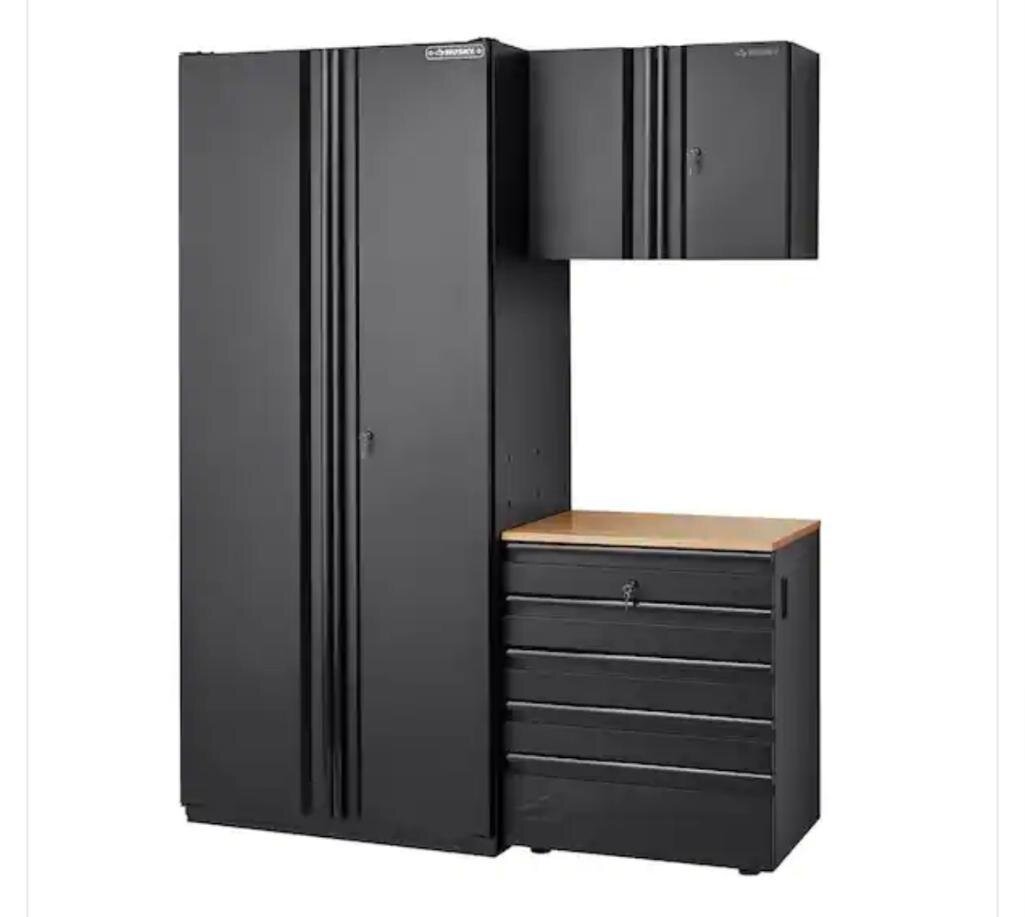 Husky 3-Piece Heavy Duty Welded Steel Garage System in Black, 64in W x 81in H x 24in D
