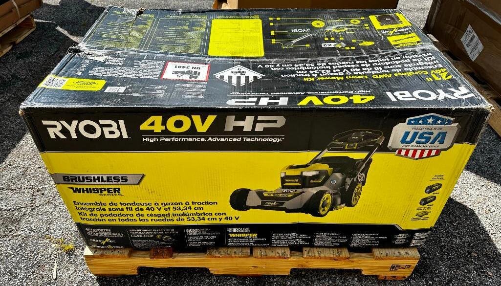 NIB Ryobi 40V HP Brushless Whisper Series 21in Cordless AWD Lawn Mower Kit, New in Box