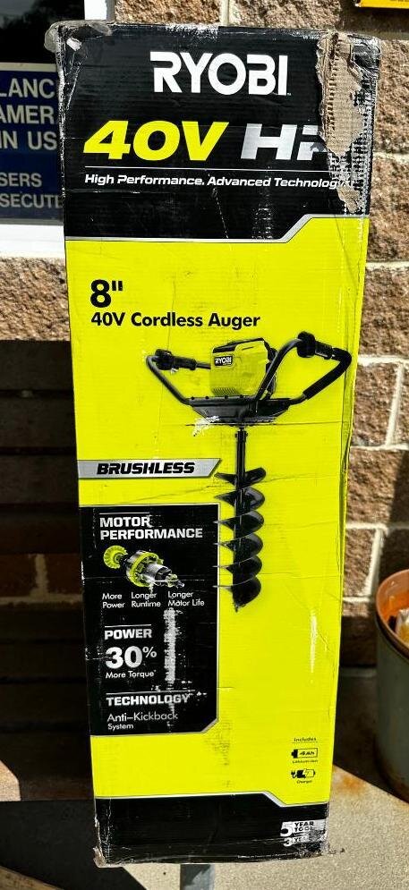 NIB Ryobi 40V HP 8in 40V Cordless Auger w/ Battery and Charger