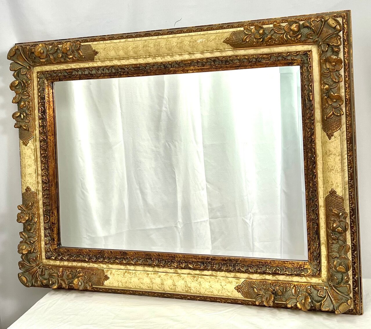 Large Ornately Framed Beveled Wall Mirror - 47" x 35"