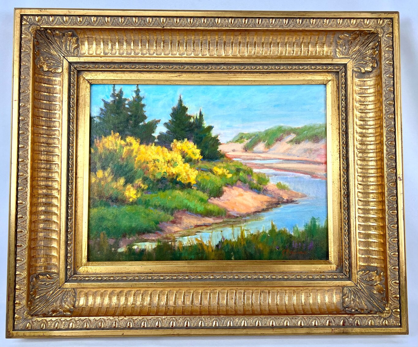 Carrie Ballard: "Broomweed" Colorful Signed Framed Oil-on-Board Impressionistic Landscape