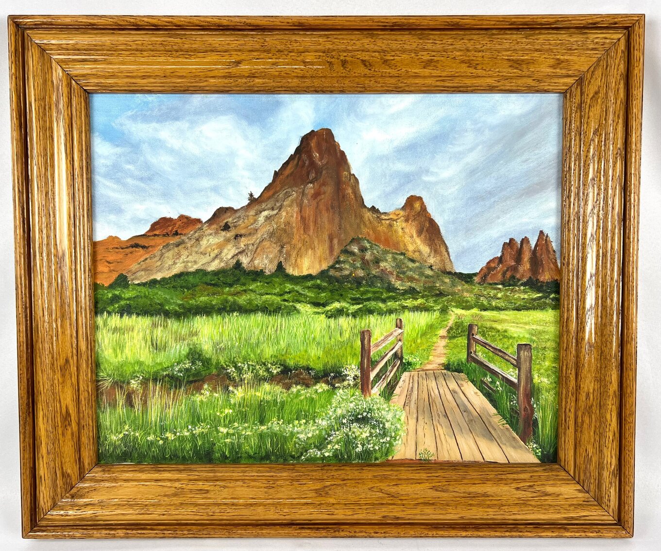 Original Western Oil-on-Canvas Landscape - Buttes and Meadow - Framed