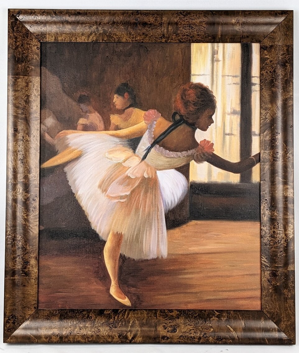 Edgar Degas: "La Pastiche Repetition of the Dance" Reproduction Detail in Burl Frame