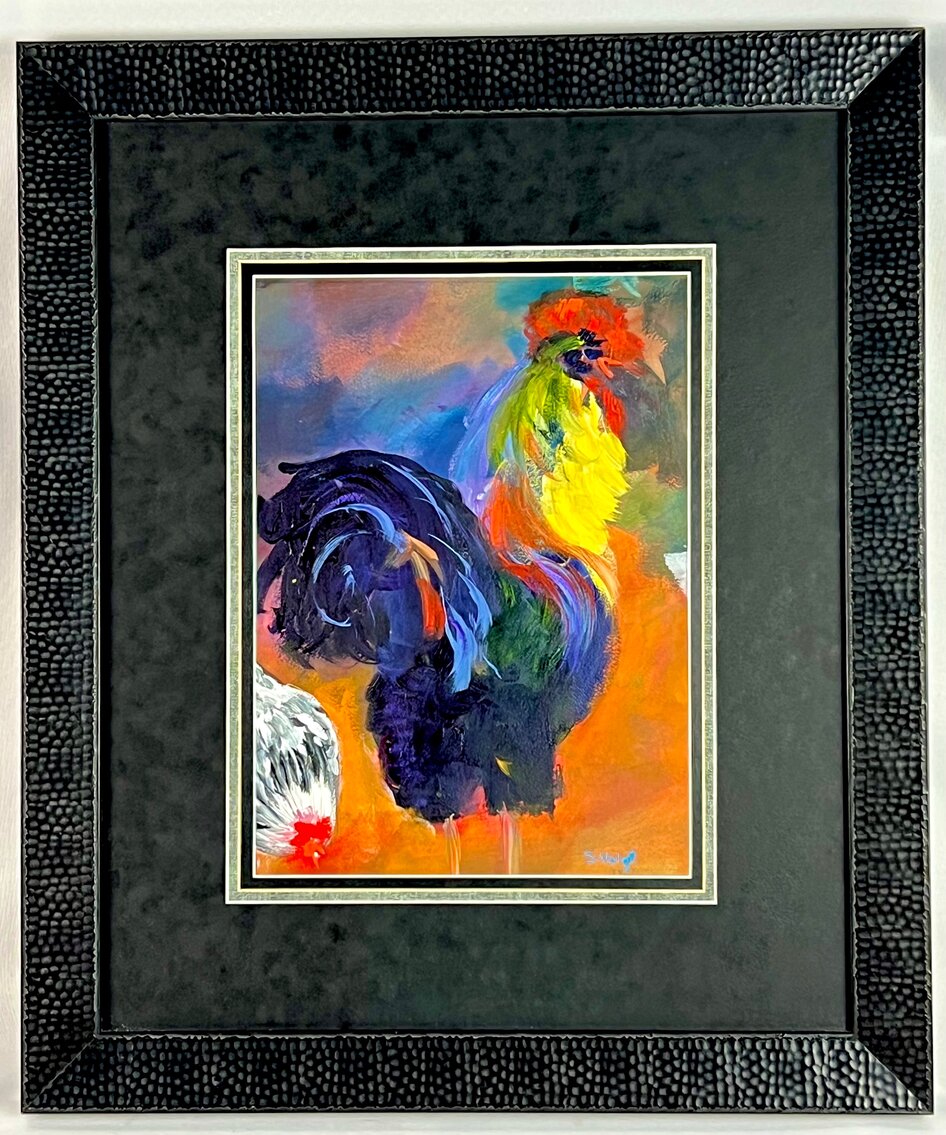 Susan Fryer Voigt: Original Framed, Signed Rooster Painting - Acrylic on Paper