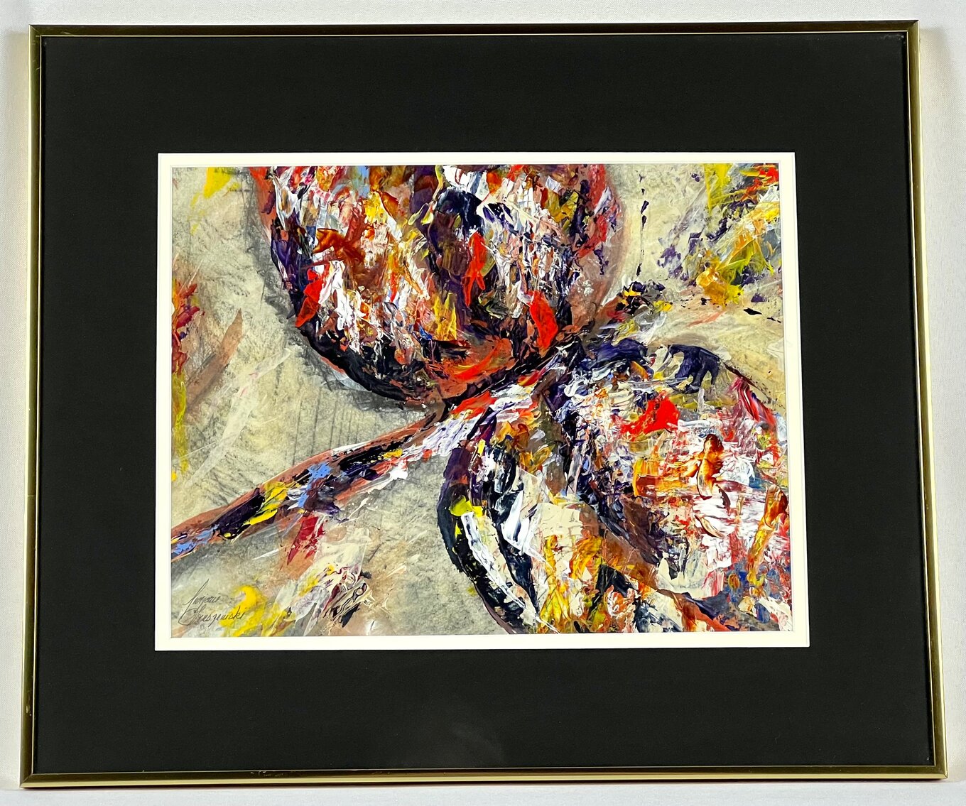 Marjorie Gruszewski: "Dragonfly Series II" Original Framed Signed  Acrylic and Charcoal on Paper - 2001