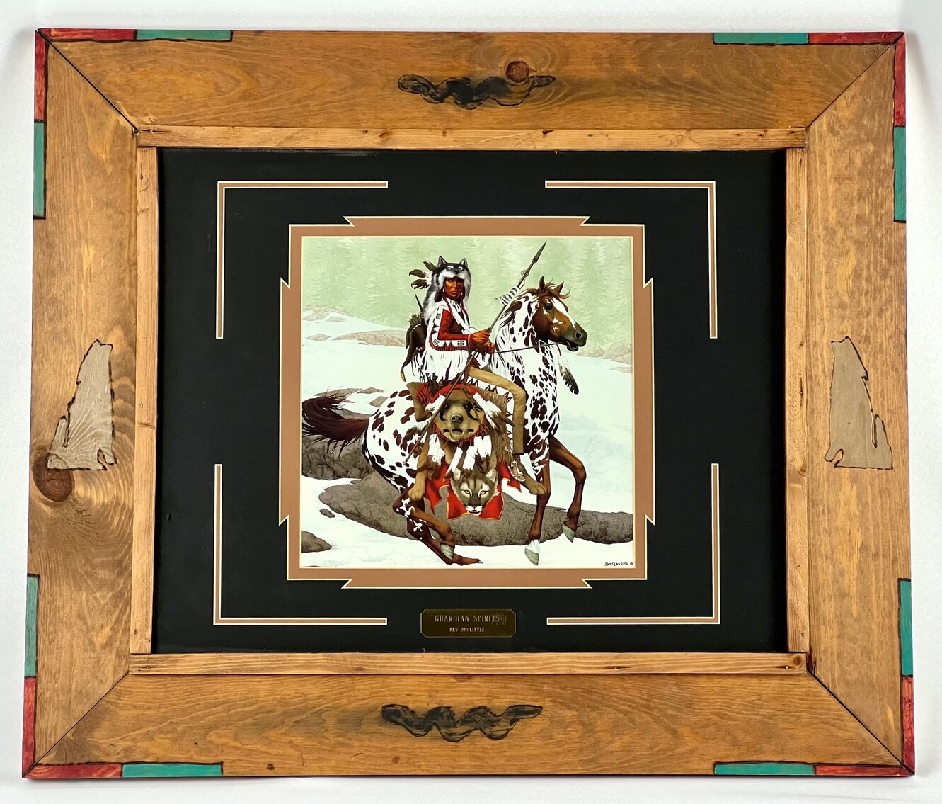 Bev Doolittle: "Guardian Spirits" Print in Unique Western-Theme Folk Art Wood Frame
