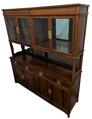 Vintage Rosewood Mirrored Hutch with Brass Pulls 