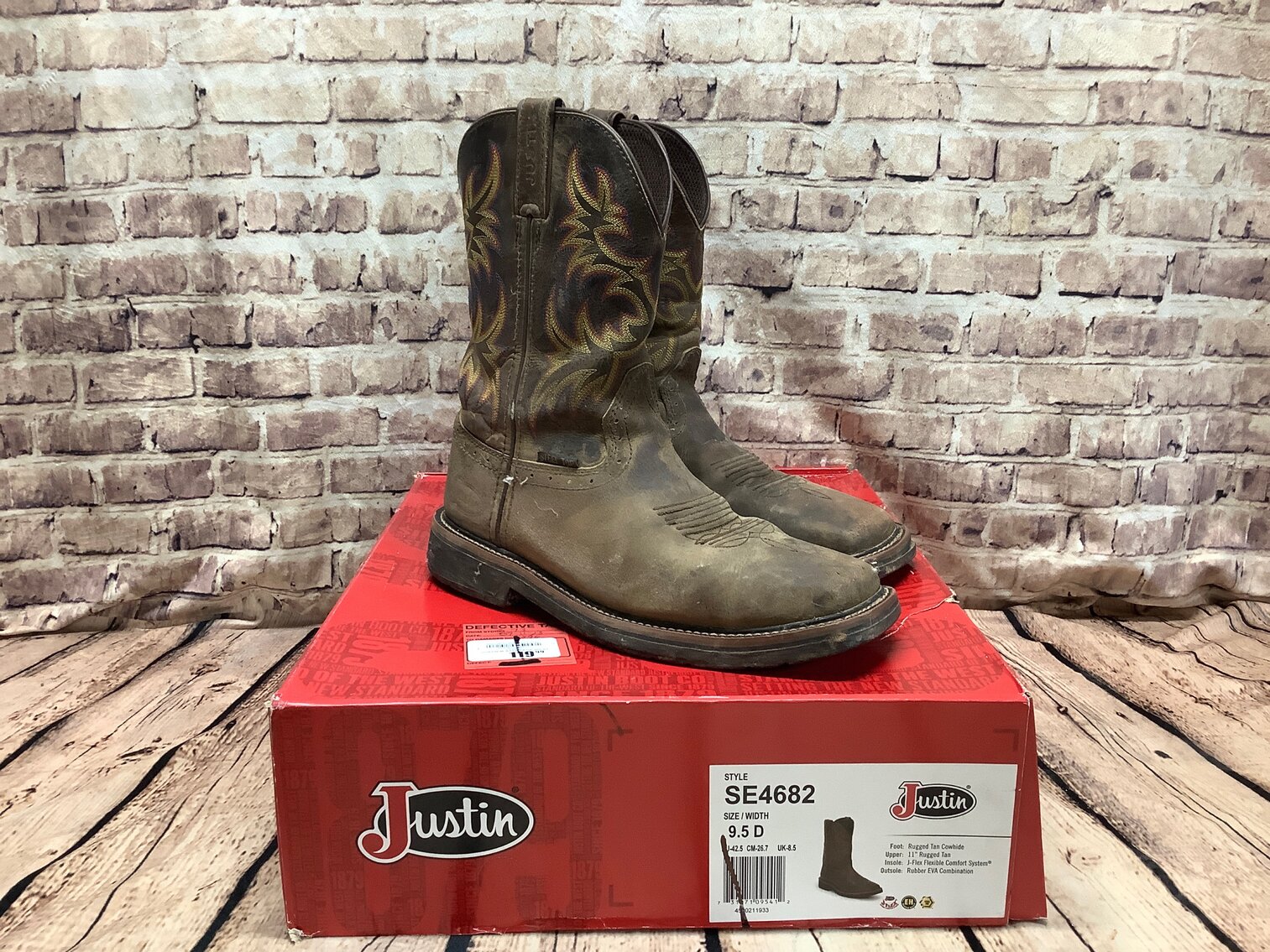 Mens 9.5 Justin Rugged Tan Cowhide 