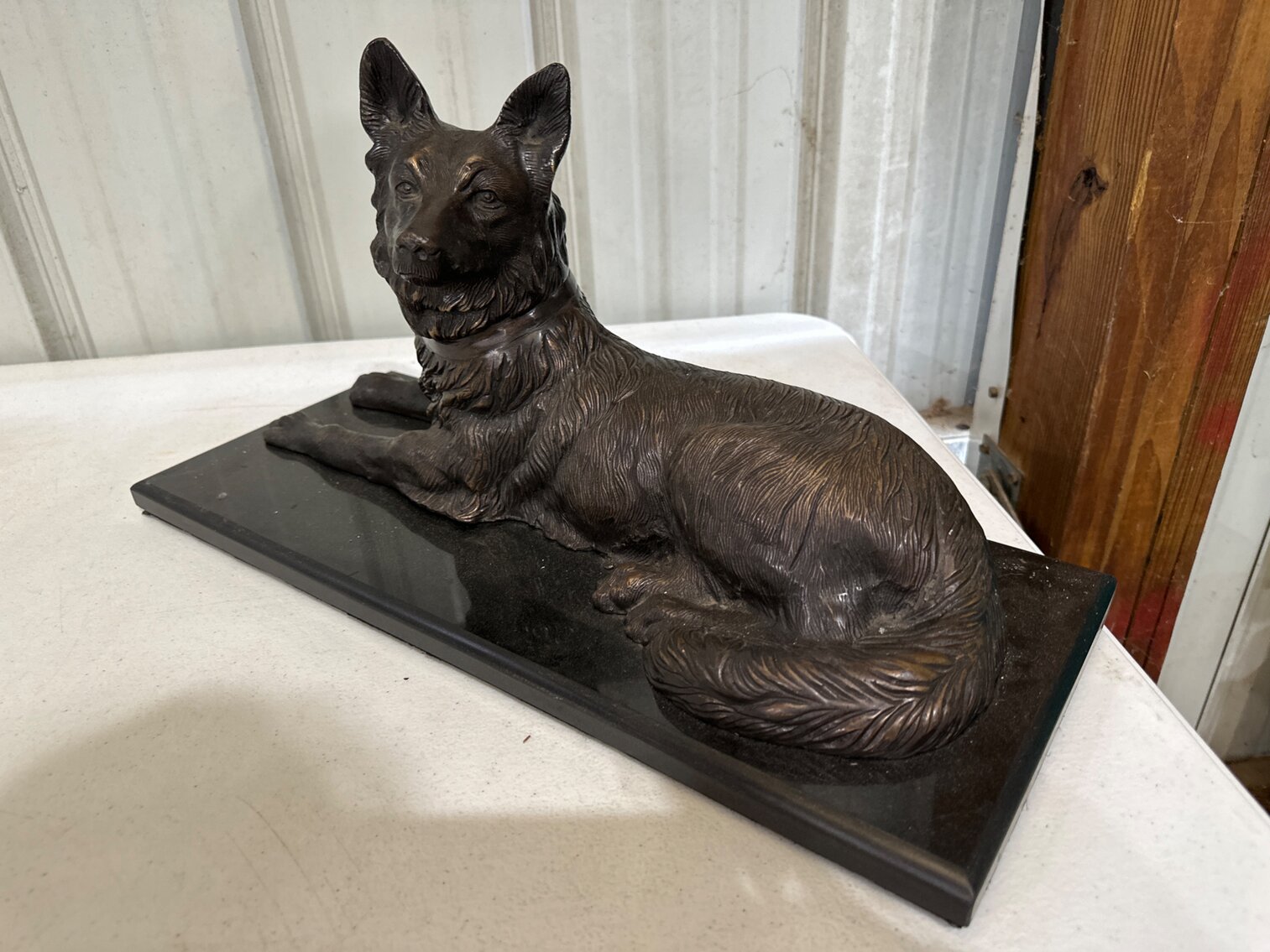 Metal Dog Statue on Base