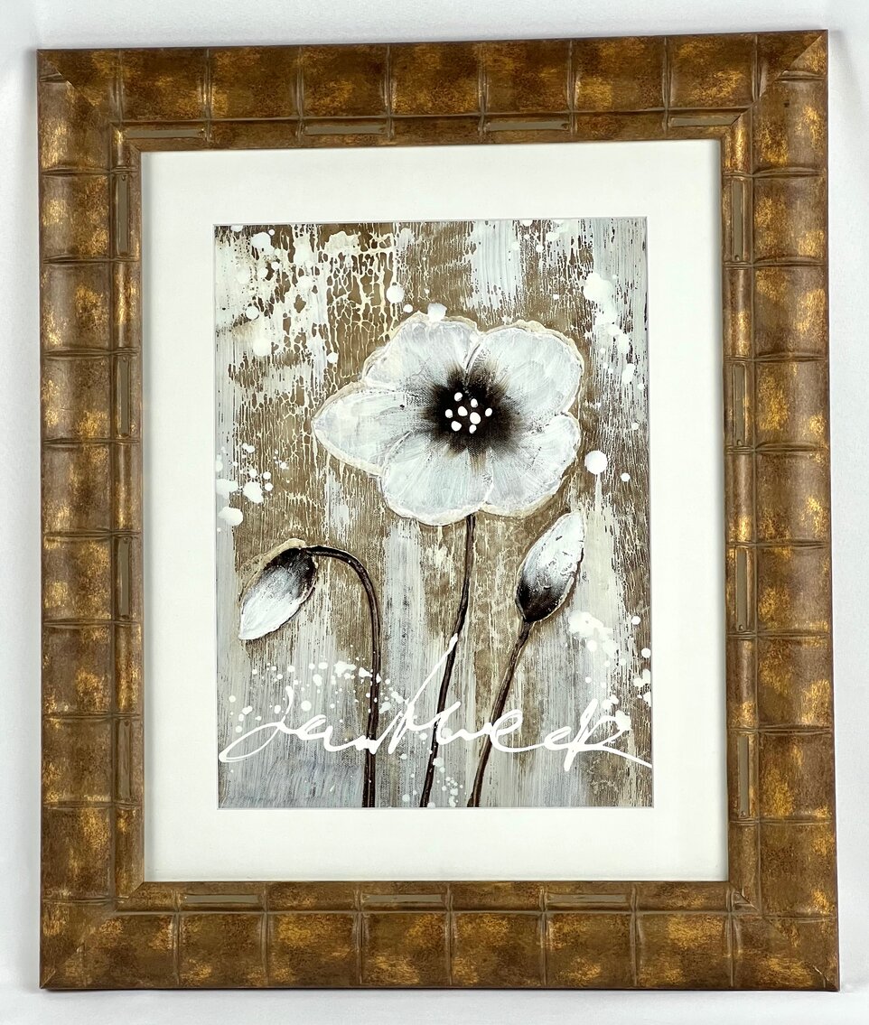 Framed Contemporary Neutral-Tone Poppies Embellished Print on Canvas - 21" x 25"