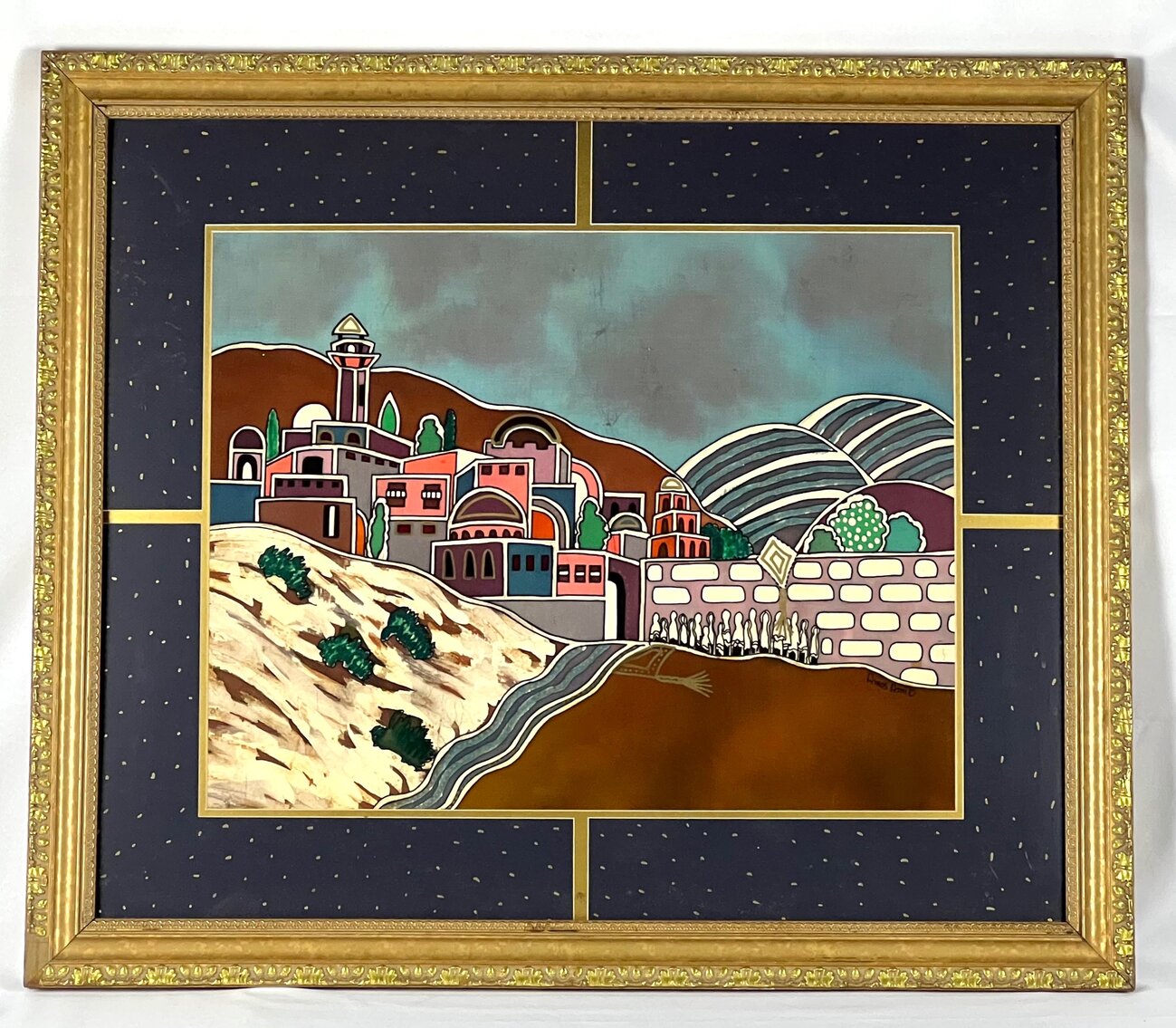 Amos Amit: "Jerusalem"- Signed Framed Batik on Cotton
