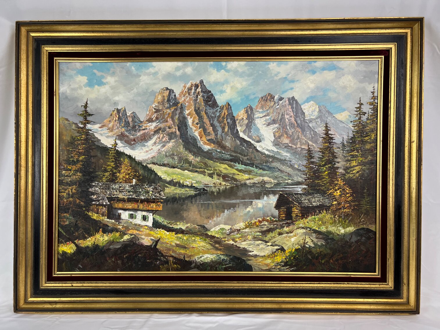 Large Framed Original Alpine Landscape - Oil-on-Canvas