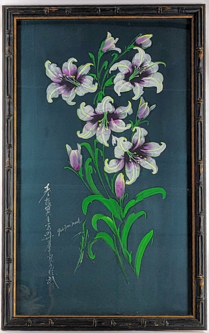 G. Mark: Signed Floral Painting on Velvet, Framed