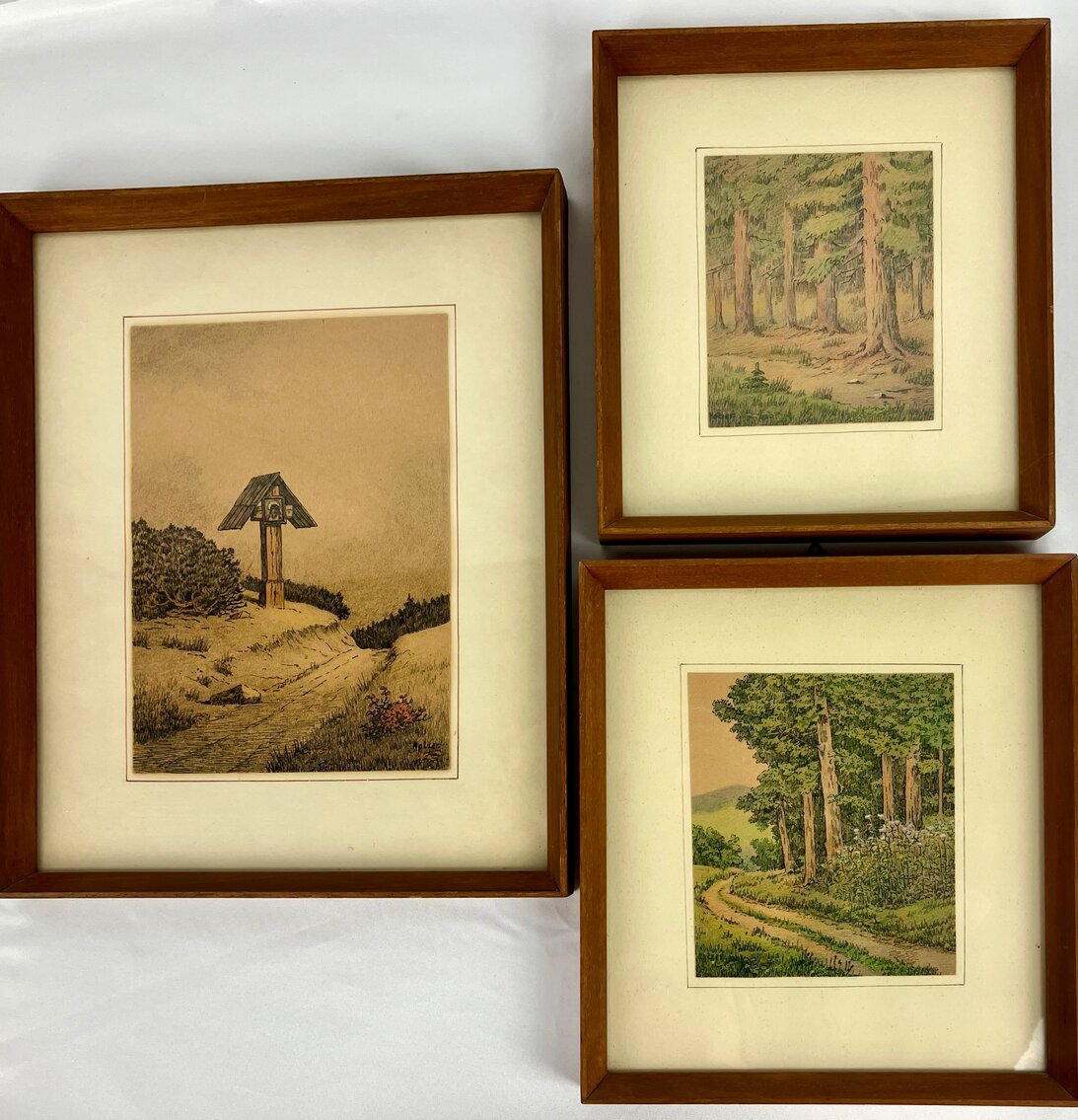 Three Signed & Framed Woodland Etchings by Holzer