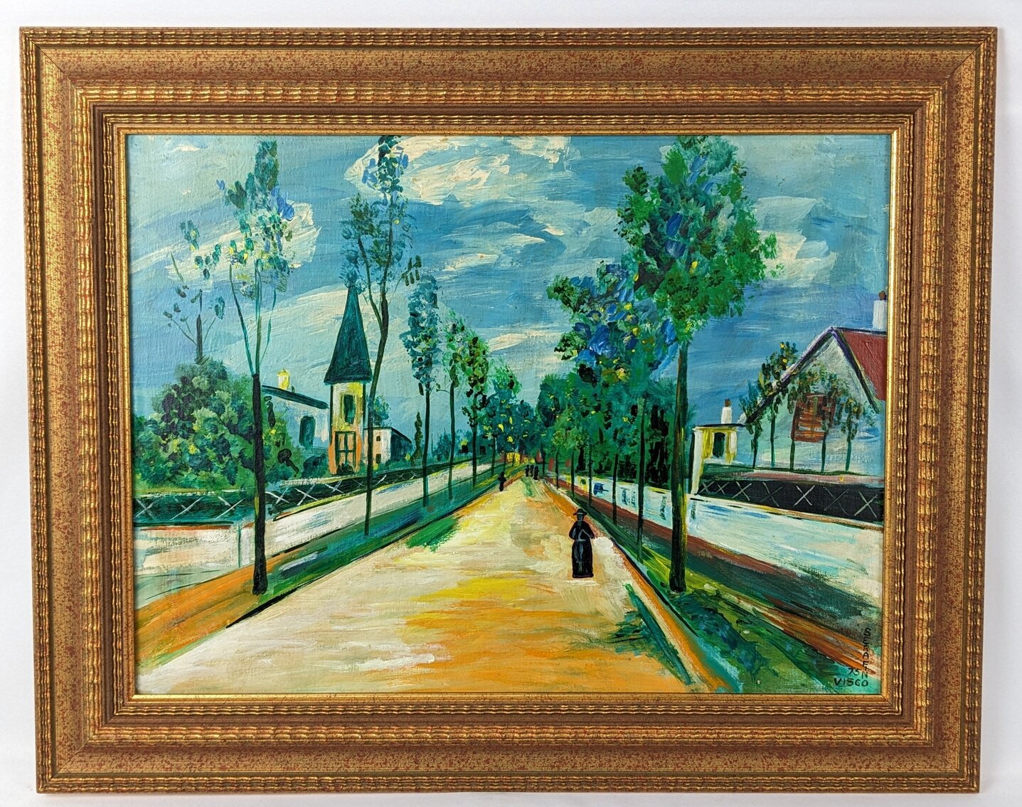 Serafino R. Visco: "A Street Scene" 1975 Painting, Signed and Framed