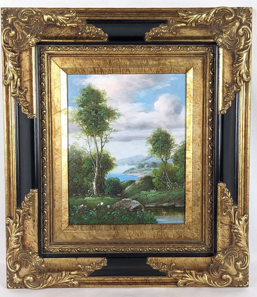 J. Dudley: Signed Landscape Oil Painting in Ornate Frame