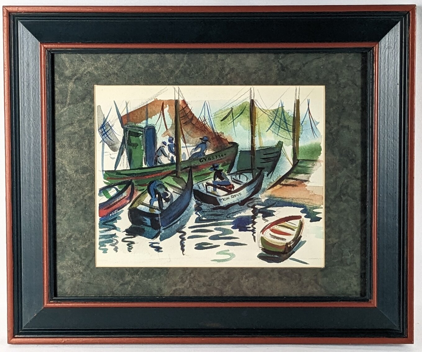 "Mon Reve" French Boats Original Watercolor, Framed