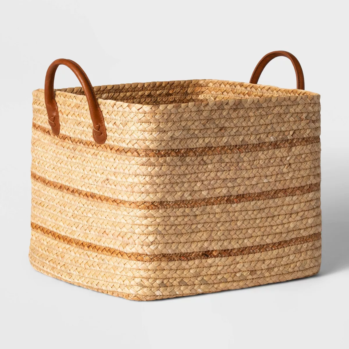 Set of 2- Braided Water Hyacinth Basket with Faux Leather Handles - Threshold™