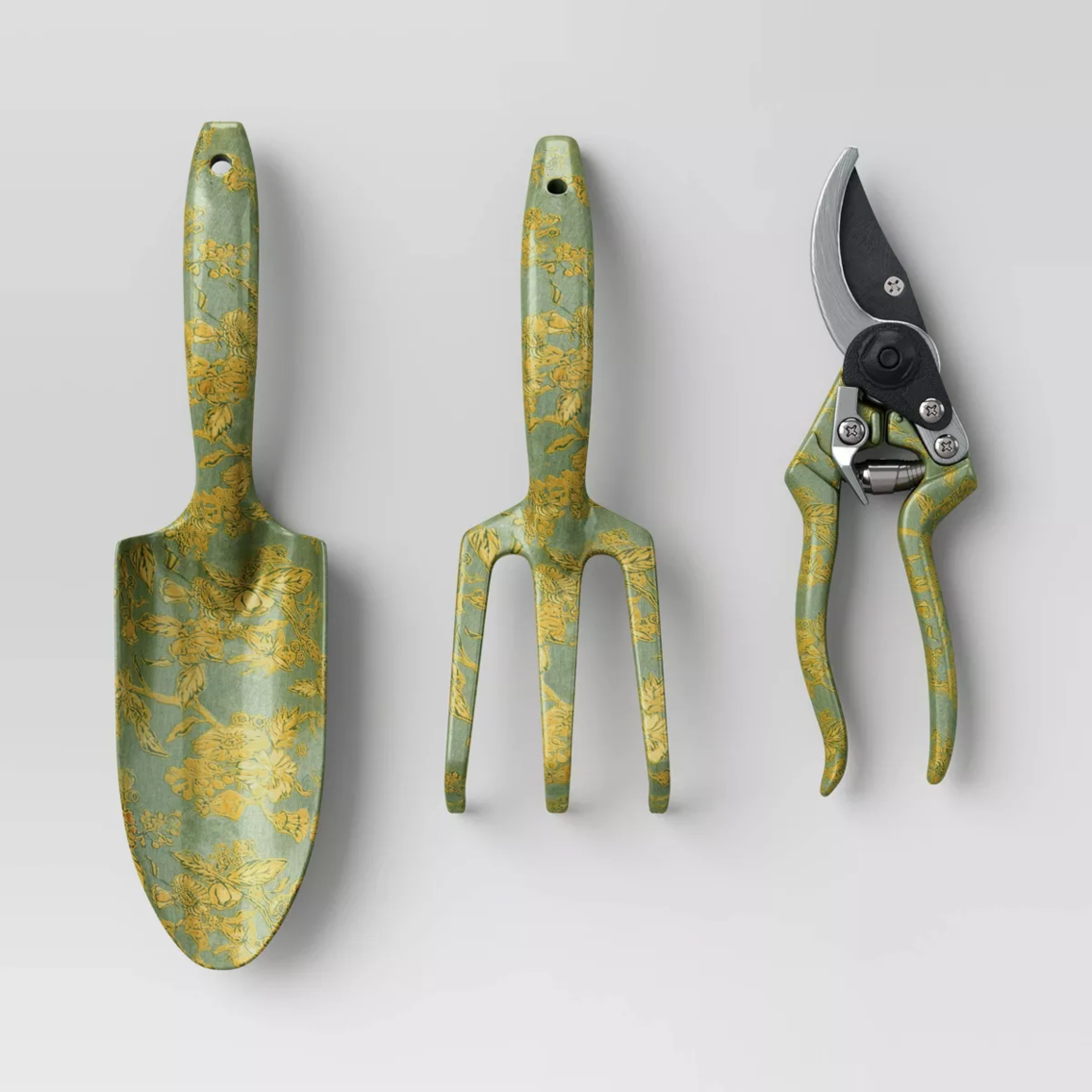 Set of 2- 3pc Aluminum Pruner, Cultivator, and Trowel Gardening Set Green Floral - Smith & Hawken™