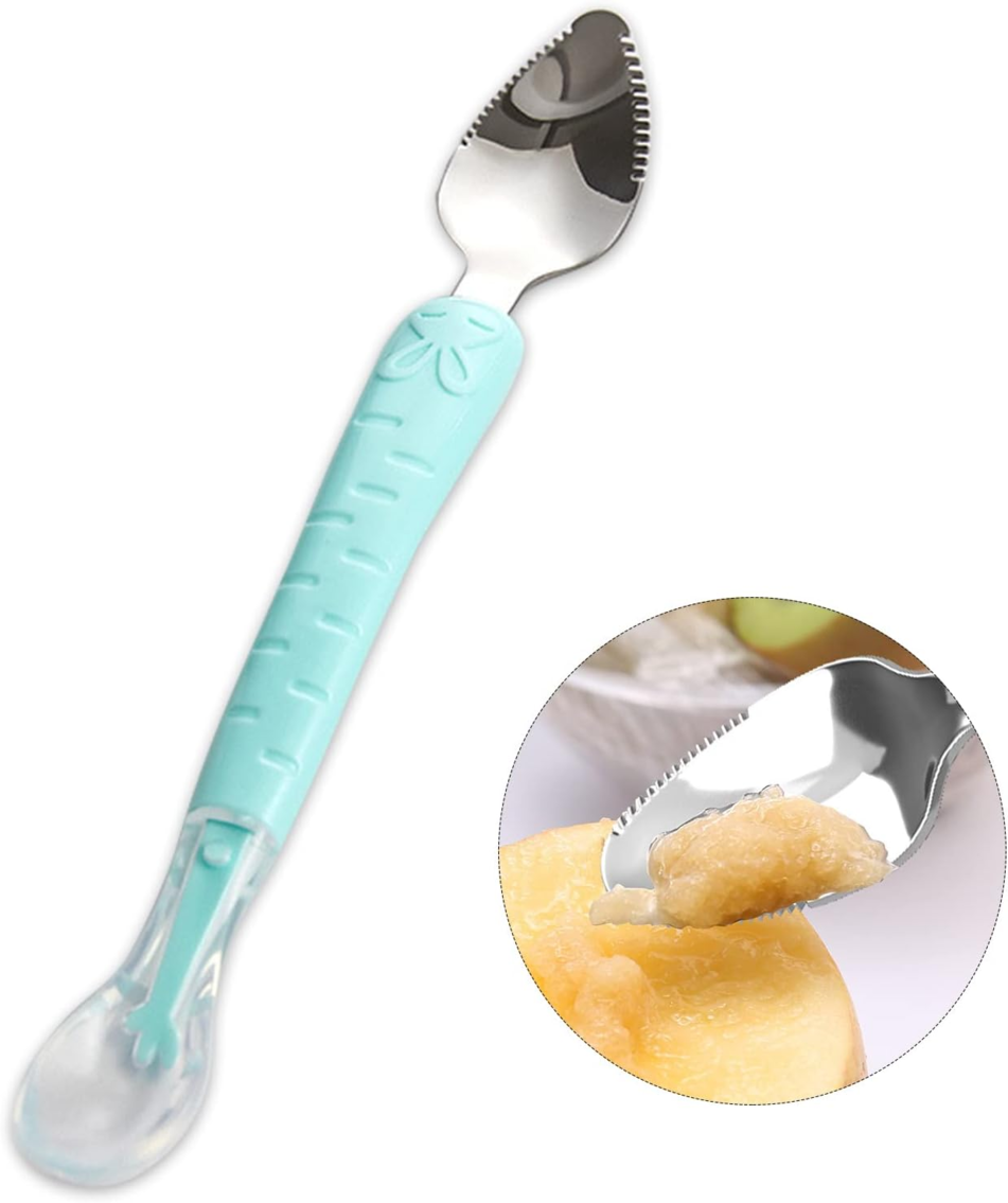 SET OF 2 Double Head Baby Silicone Food Spoon (green), Baby Fruit Scraping Mud Spoon, Feeding Spoons Training Spoon for Infants