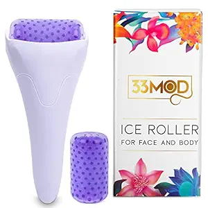 Set of 2- Ice Roller for Face and Eyes (2 premium roller heads included)- Face Ice Roller Massager to Reduce Puffiness around eyes and face, Migraine Pain, Wrinkles. Women's Gift idea. (Purple)