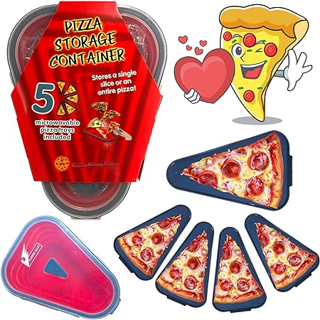 Set of 3- Reusable Pizza Storage Container, Pizza pack container Expandable with 5 Microwave Serving Trays, Pizza storage container collapsible use to Optimizing Fridge and Freezer Space