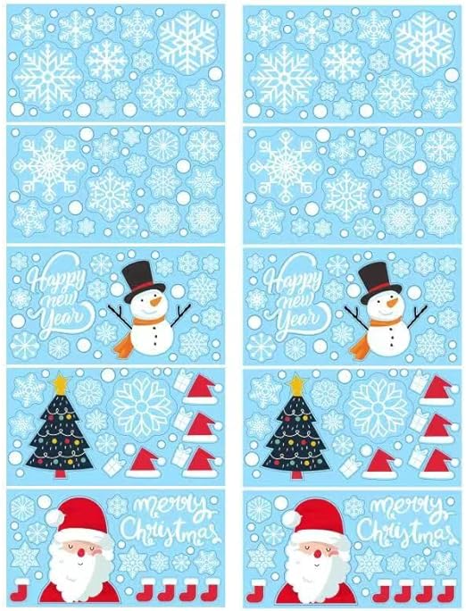 Set of 4- Christmas Decorations - 336 PCS 10 Sheet Christmas Snowflakes Window Clings Stickers - Santa Claus Snowman Xmas Window Decals for Christmas Party