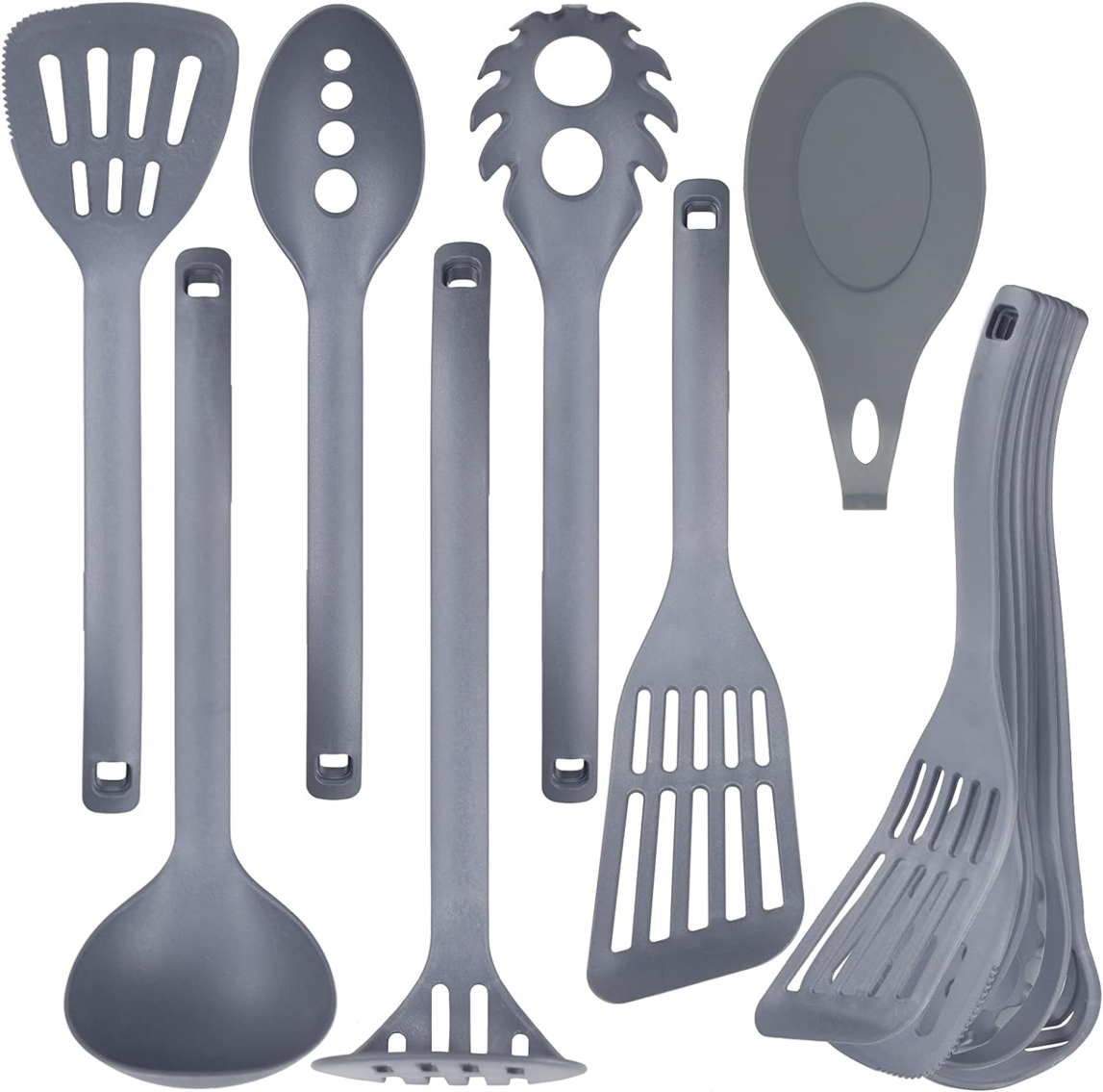 Cookidea 7pcs Compact kitchen utensils set for Cooking, Stabale Gadgets With Spoond Holder, Chef Kitchen Tools, Nylon Non-stick Heat Resistan Bpa-free Self-standing. Stable, Gadgets Organizer - Grey