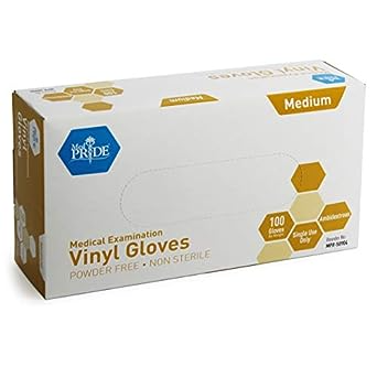 Set of 4- Med PRIDE Medical Vinyl Examination Gloves (Medium, 100-Count) Latex Free Rubber | Disposable, Ultra-Strong, Clear | Fluid, Blood, Exam, Healthcare, Food Handling Use | No Powder