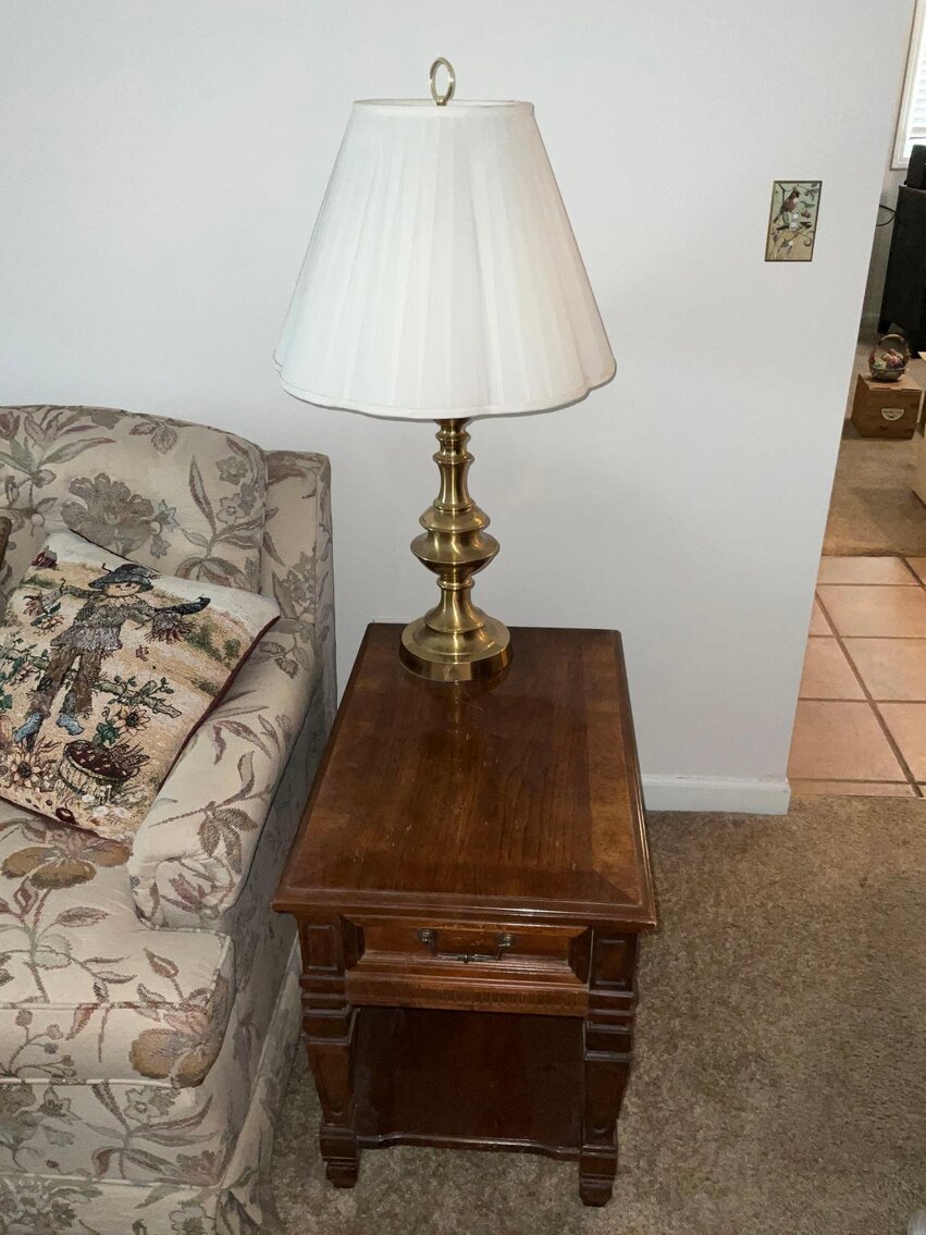 LR- Wood Coffee Table, (2) End Tables, and (2) Lamps