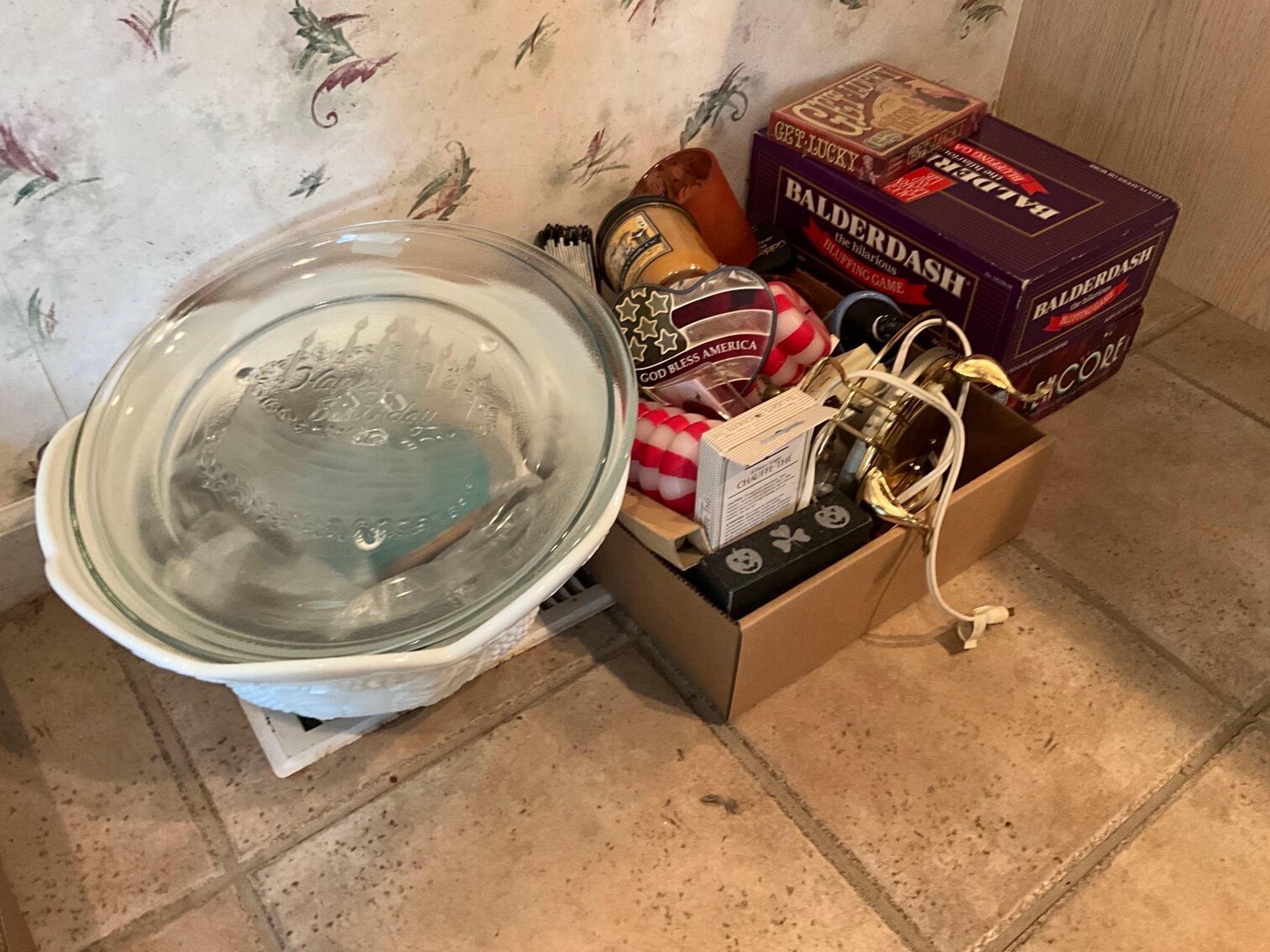 K- Milk Glass Serving Bowl and Other Assorted Items