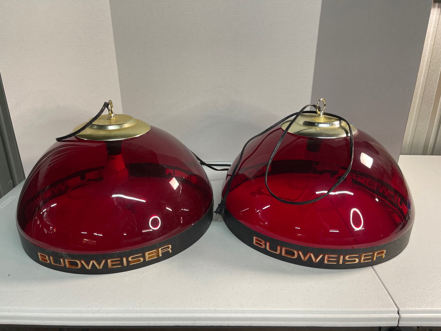 2 Red Round Budweiser Hanging Lamps