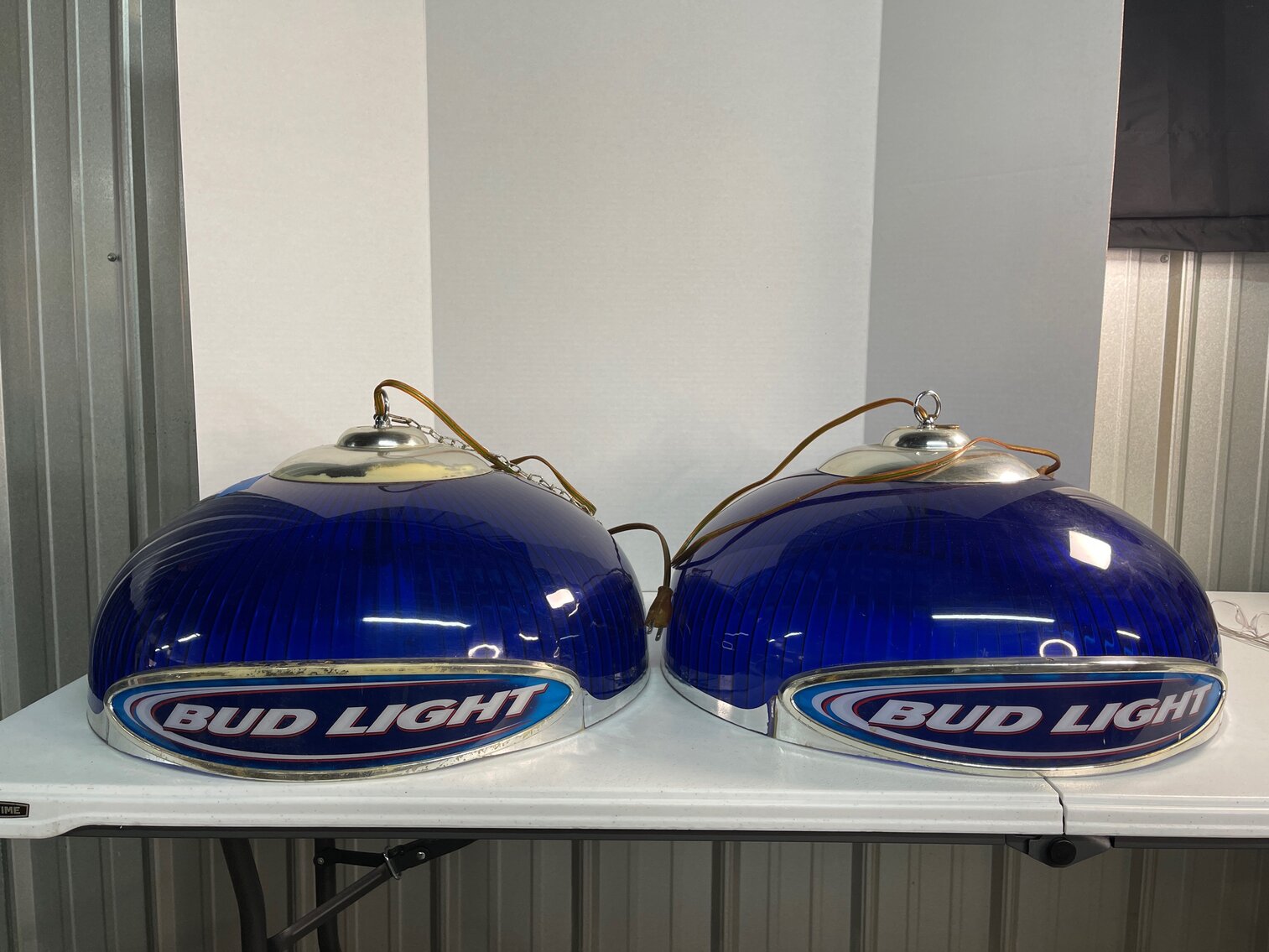 2 Blue Round Bud Light Hanging Lamps