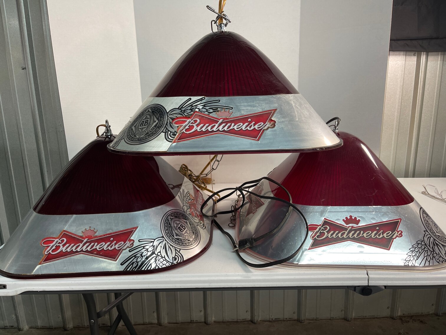3 Red Square Budweiser Hanging Lamps