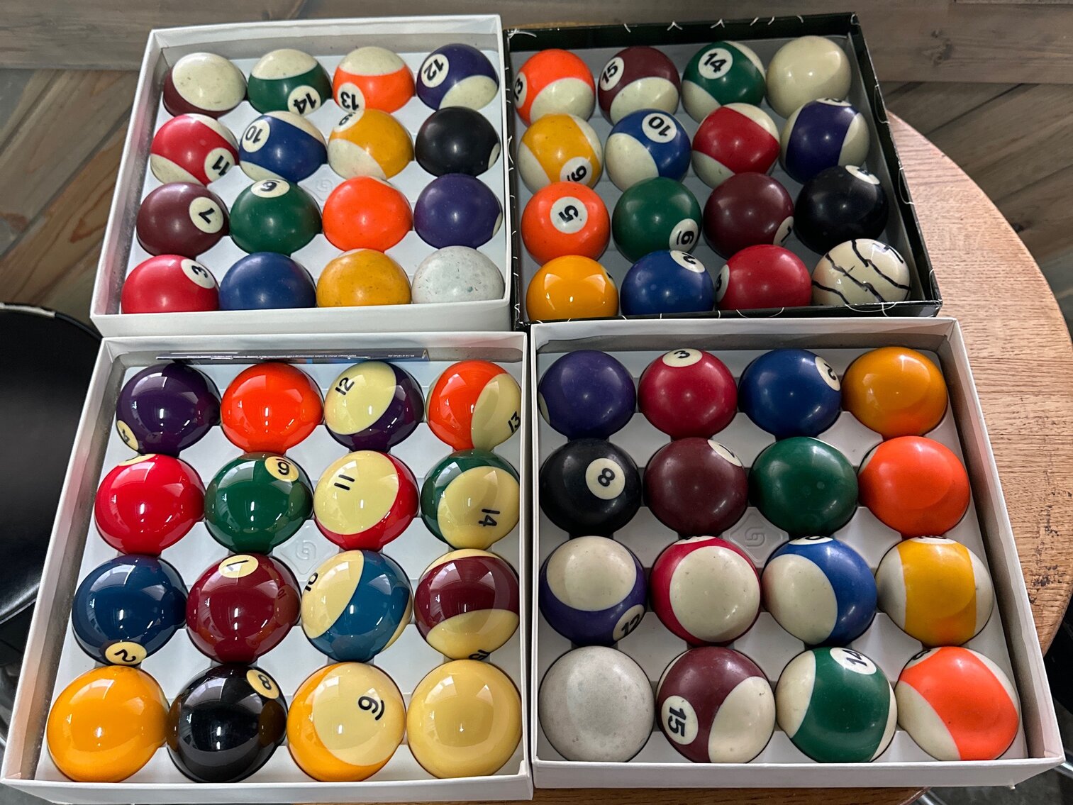 4 Boxes/Sets of Billiard Balls