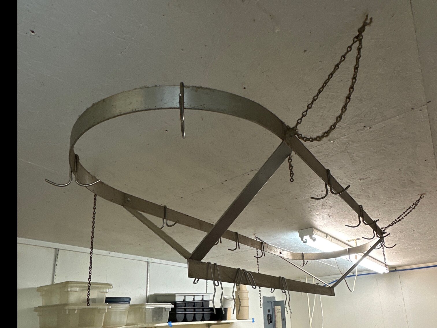 Aluminum Hanging Pot Rack - large, ceiling mounted, hangs on chains