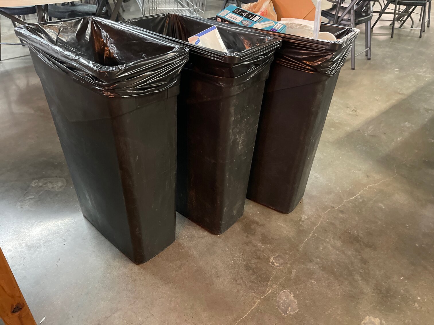Trash Cans - Narrow, rectangular.