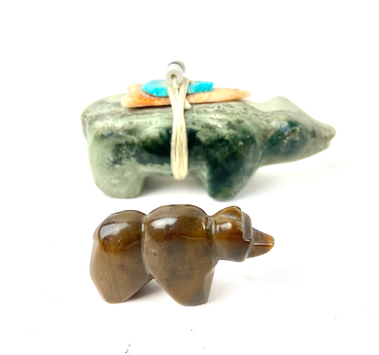 Zuni Fetish Labradorite Stone Bear and Smaller Onyx Bear Fetish 