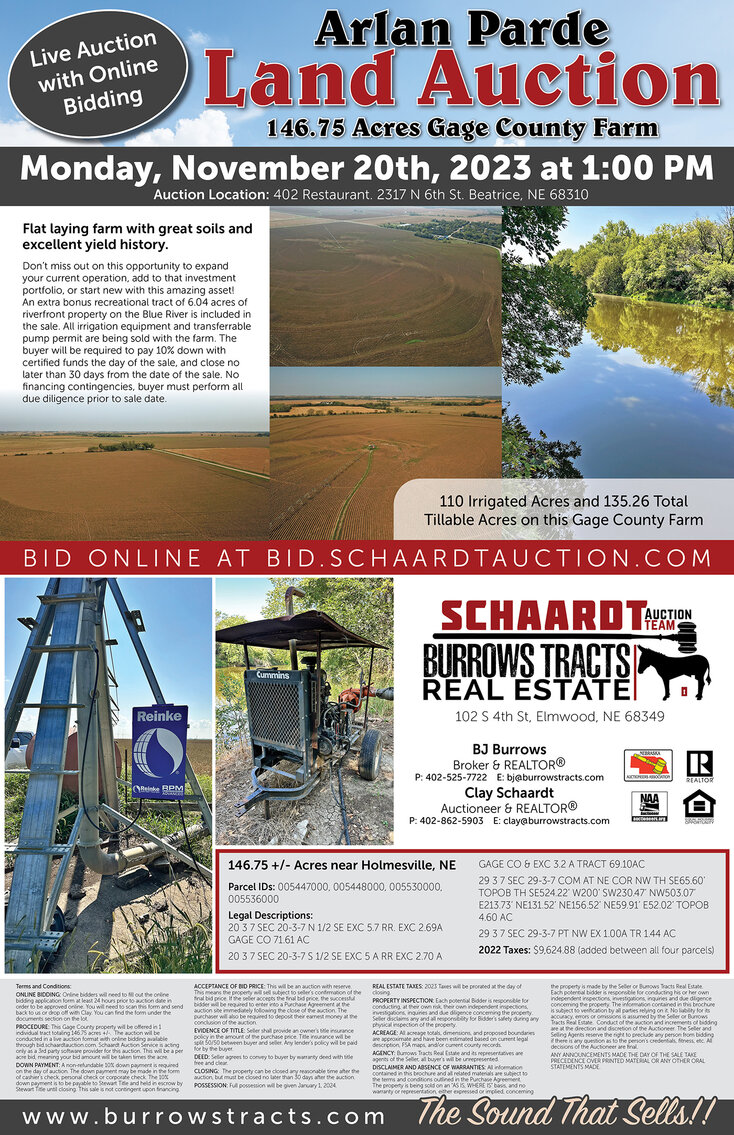 Image for Arlan Parde Auction, 146.75 acres Gage County Farm by Burrows Tracts Real Estate