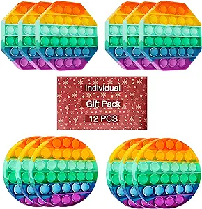 SoulLife 12 Pack Fidget Toys,Push Pop Fidget Sensory Toys Set,Stress Relief Gifts for Kids & Adults,Pop Bulk & Party Favors Toddler Toys for Easter Gifts,Party Supplies,Classroom Prizes