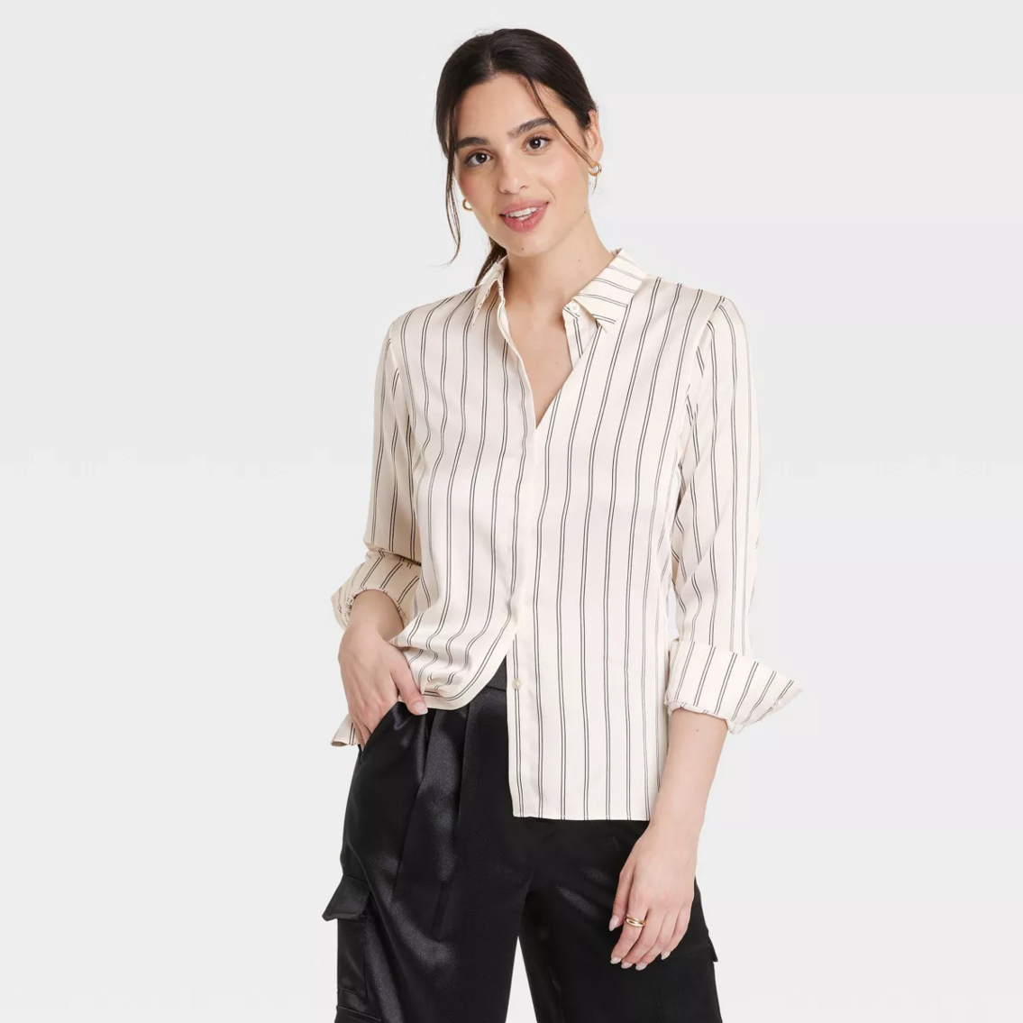 Women's Size Large Long Sleeve Button-Front Shirt - A New Day™