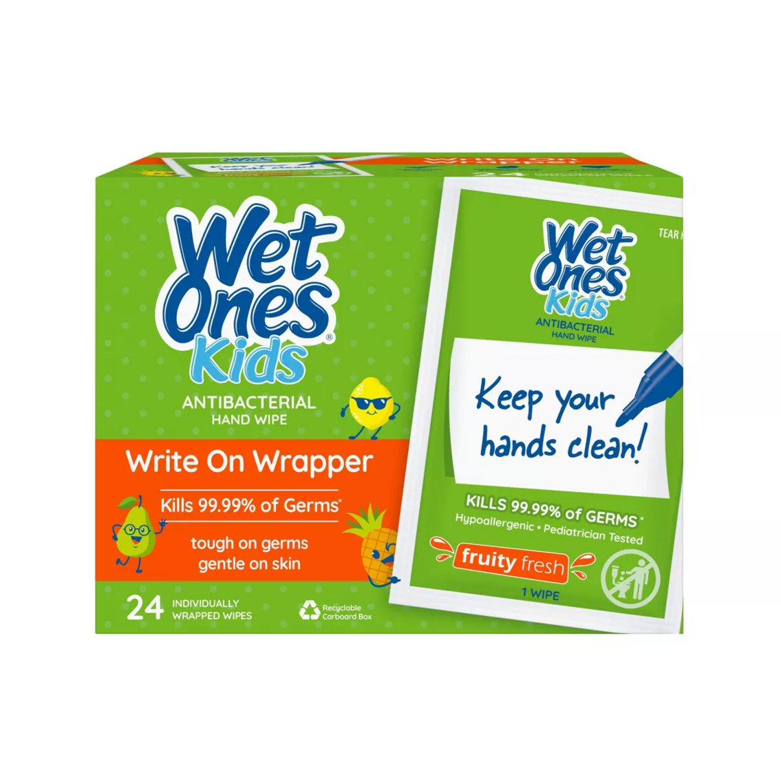 12 Boxes of Wet Ones Kids' Writable Wrapper Hand Wipes Singles - 24ct