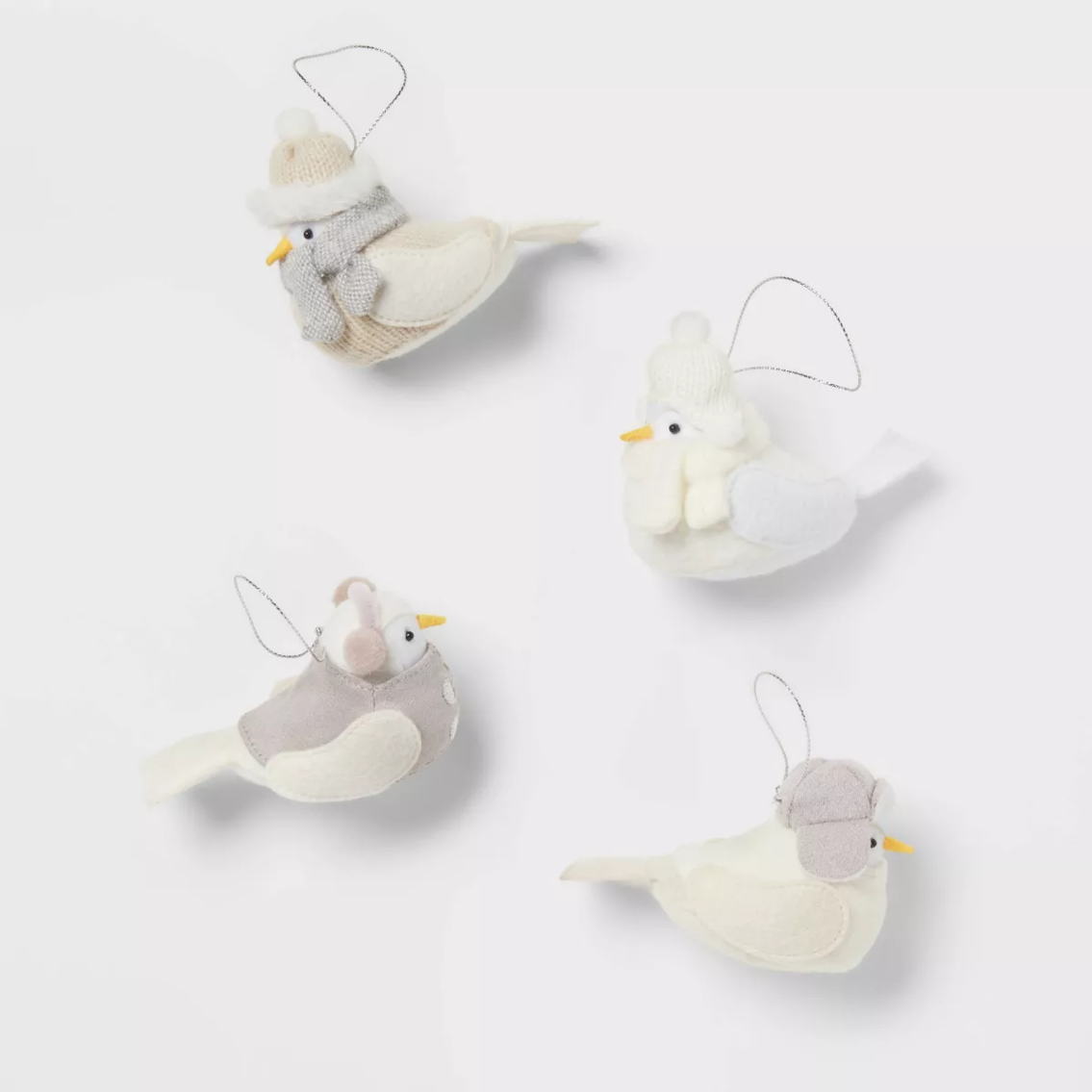 3 Packs of Featherly Friends Fabric Bird Christmas Tree Ornament Set 4pc White/Gray - Wondershop™