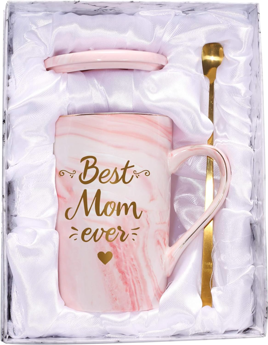 Best Mom ever Coffee Mug for Women, Pink Marble Ceramic 
