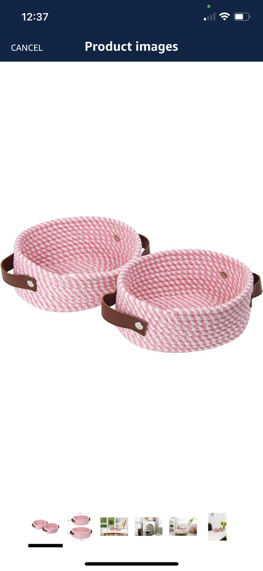 Set of 2 Small Pink Rope Baskets