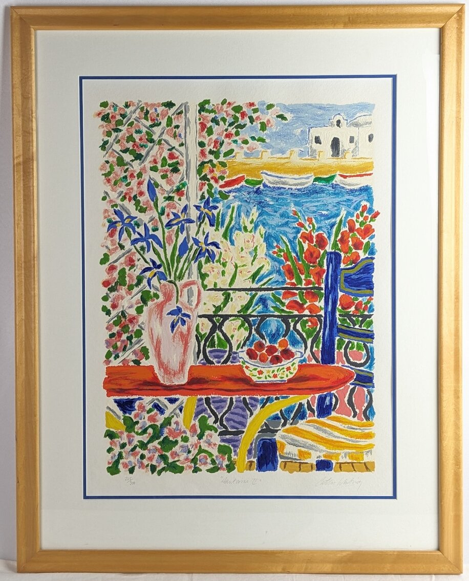 Cathi Whiting: "Santorini II" LE Hand-Embellished Serigraph # 225/300, Framed
